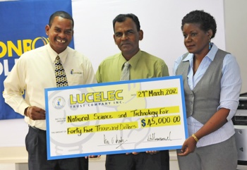(left to right) LUCELEC Corporate Communications Manager Roger Joseph, Curriculum Officer for Natural Science Motielall Singh, Acting Deputy Chief Education Officer responsible for Planning Natalie Elliot.